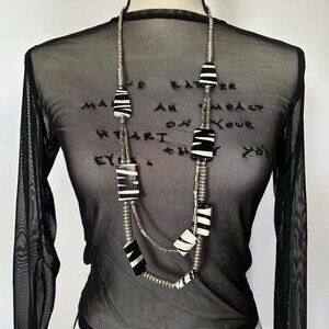Silver zebra print beaded statement necklace